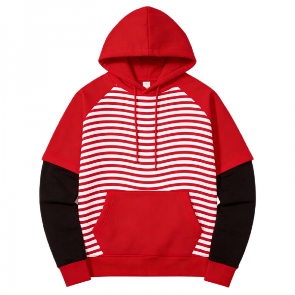 Red, Black & White Striped Raglan Hoodie