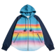 Blue-to-Pink Rainbow Ombre Hooded Jacket with Pom-Pom Details