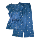 Navy Blue Satin Pajama Set with Silver Star Print