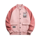 Pink & White Contrast Baseball Jacket with Bunny Embroidery