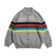 Gray Knit Baseball Jacket with Rainbow Stripes & "CORE PAON" Lettering