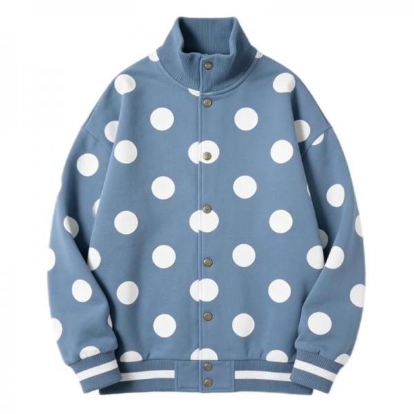 Light Blue & White Polka Dot Baseball Jacket