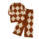 Brown & Cream Argyle Knit Pajama Set