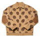 Khaki Corduroy Baseball Jacket with Leaf Print & Suede Patches