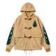 Khaki Corduroy Duffle Coat with Green Flame Embroidery