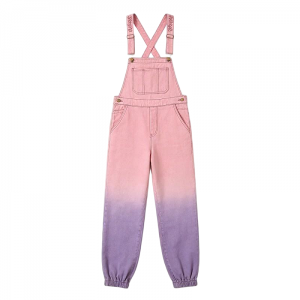 Pink-to-Purple Ombre Denim Overalls with Cuffed Legs